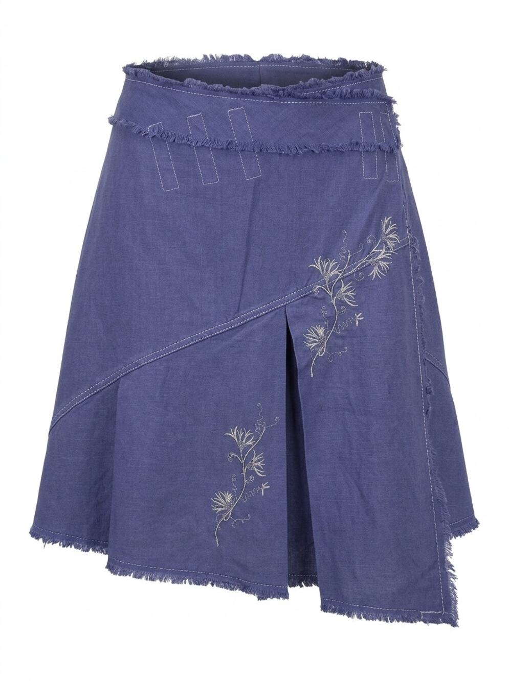 Stefanel Linen Blend Raw Hem Asymmetrical A-Line Skirt Women Size 42